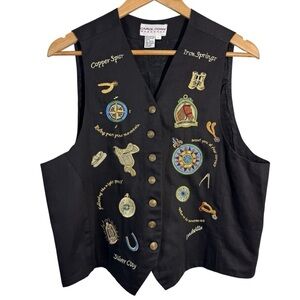 Vintage 90s Equestrian Themed Vest Sz L Black Carol Horn Funky Western Teacher